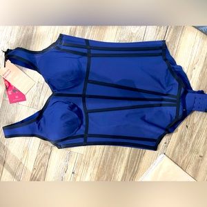 Honeylove boldness bodysuit- navy blue w corset boning piping detail. Medium NWT